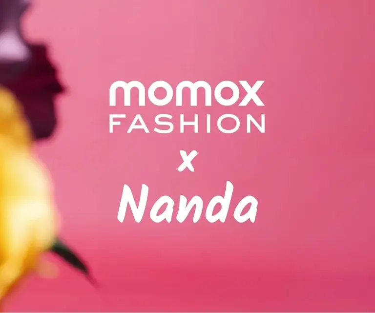 A cover image for the momox fashion social media project showing a collage of fashion items and the momox logo