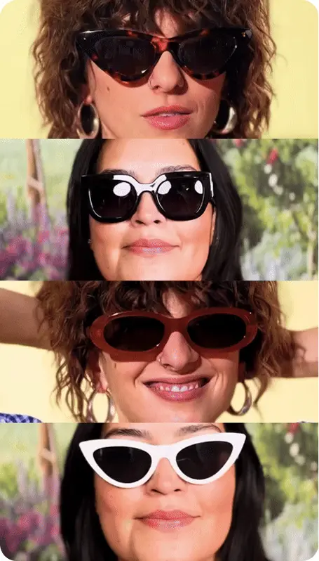 A screenshot of a momox fashion social media video showing a group of woman with fashionable sunlasses